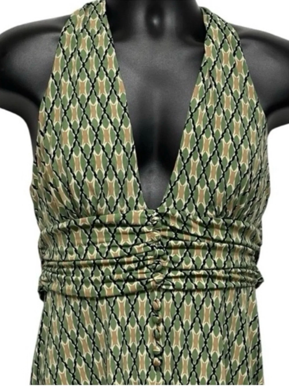 AGB Olive Green Halter Midi Dress Open Back Resort Vacation Dress 10 - Picture 3 of 6